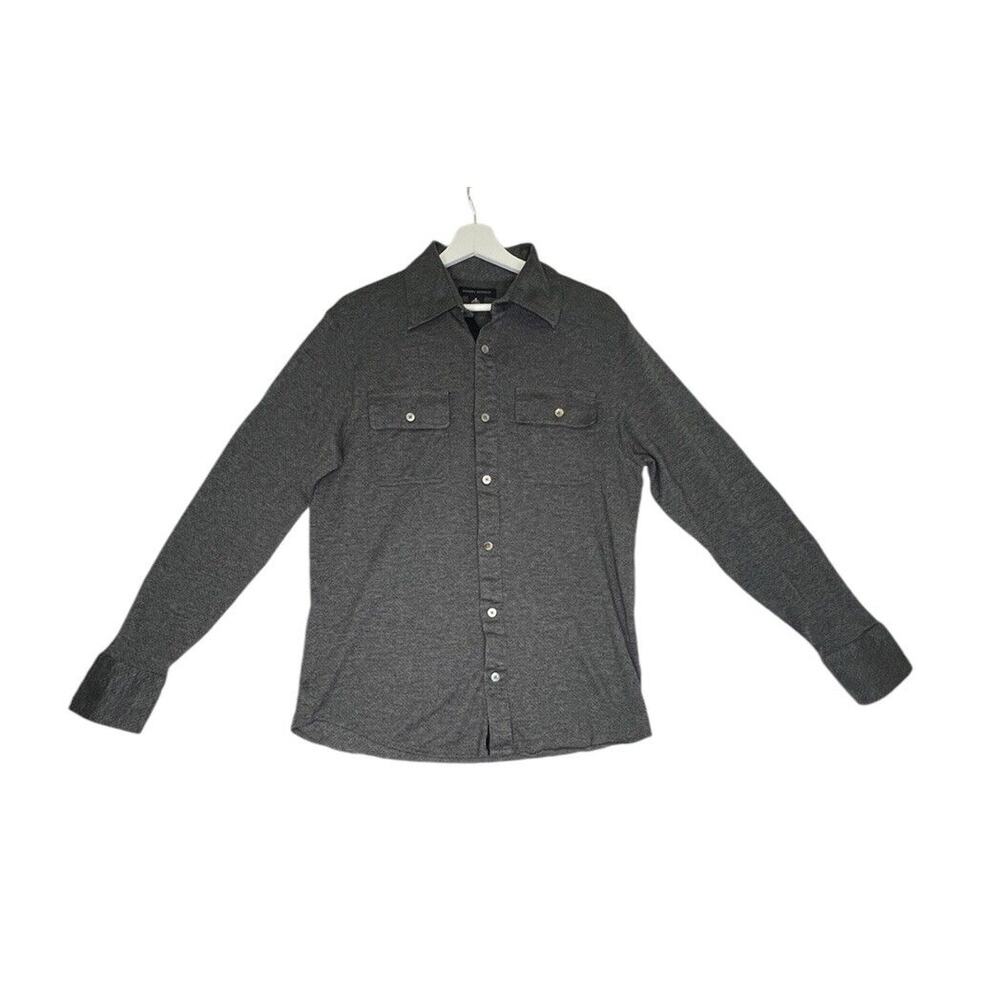 Banana Republic Knit Button Up Shirt Mens Large Gray Standard Fit Sz M